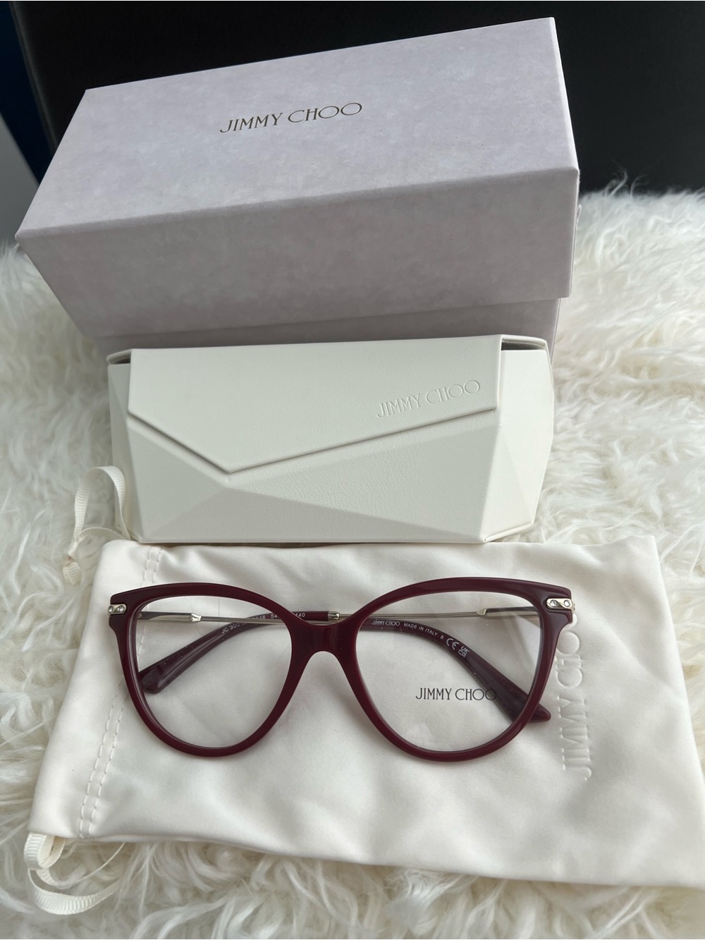 Jimmy Choo Burgundy Cat-Eye Optical Frames